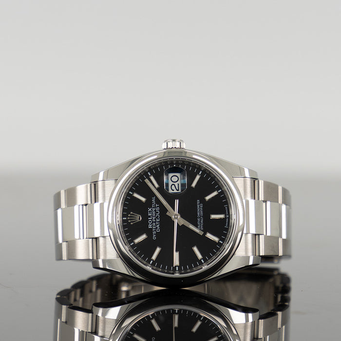 Rolex Datejust 36mm Steel Oyster Smooth Black Index Dial 126200