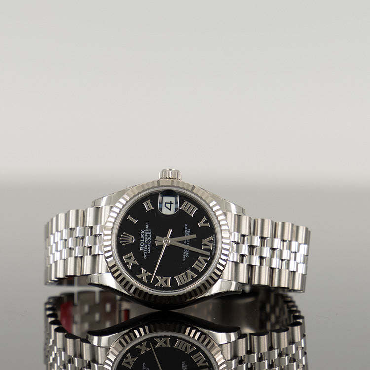 Rolex Datejust 31mm Steel Black Roman Dial Fluted Bezel Jubilee 278274