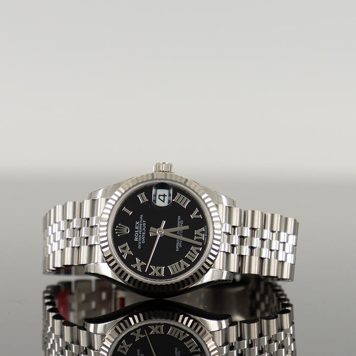 Rolex Datejust 31mm Steel Black Roman Dial Fluted Bezel Jubilee 278274