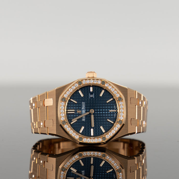 Audemars Piguet Royal Oak 33mm Rose Gold Blue Dial Diamond Bezel 67651OR.ZZ.1261OR.02