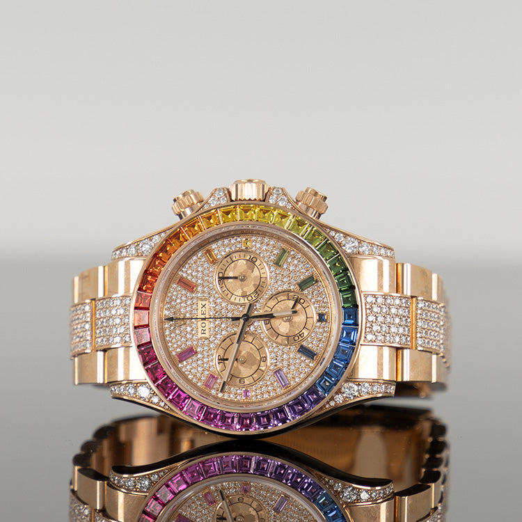 Rolex Daytona 40mm Rose Gold Rainbow Pave 116595RBOW