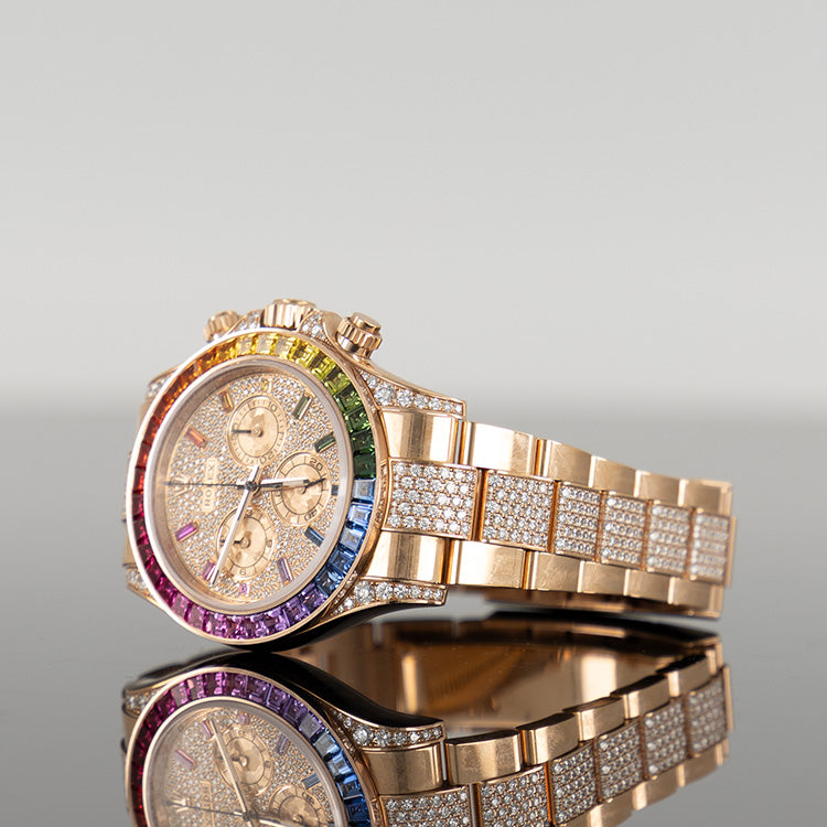Rolex Daytona 40mm Rose Gold Rainbow Pave 116595RBOW