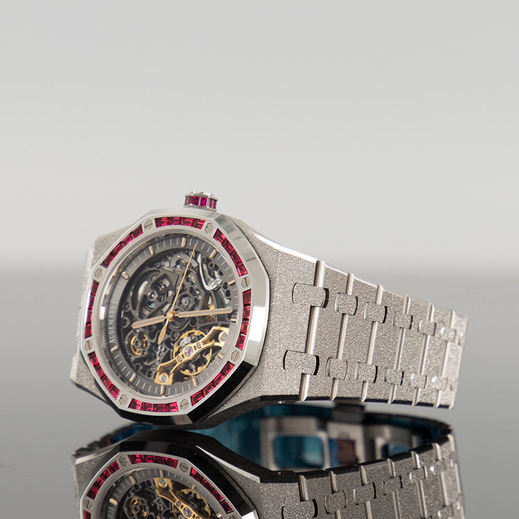 Audemars Piguet Royal Oak Openworked 41mm Frosted White Gold Ruby Diamond Bezel Special Edition 15412BC.RR.1224BC