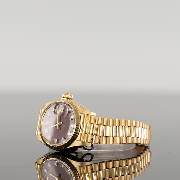 Rolex Datejust 28mm Yellow Gold Stella Oxblood Diamond Dial 62871