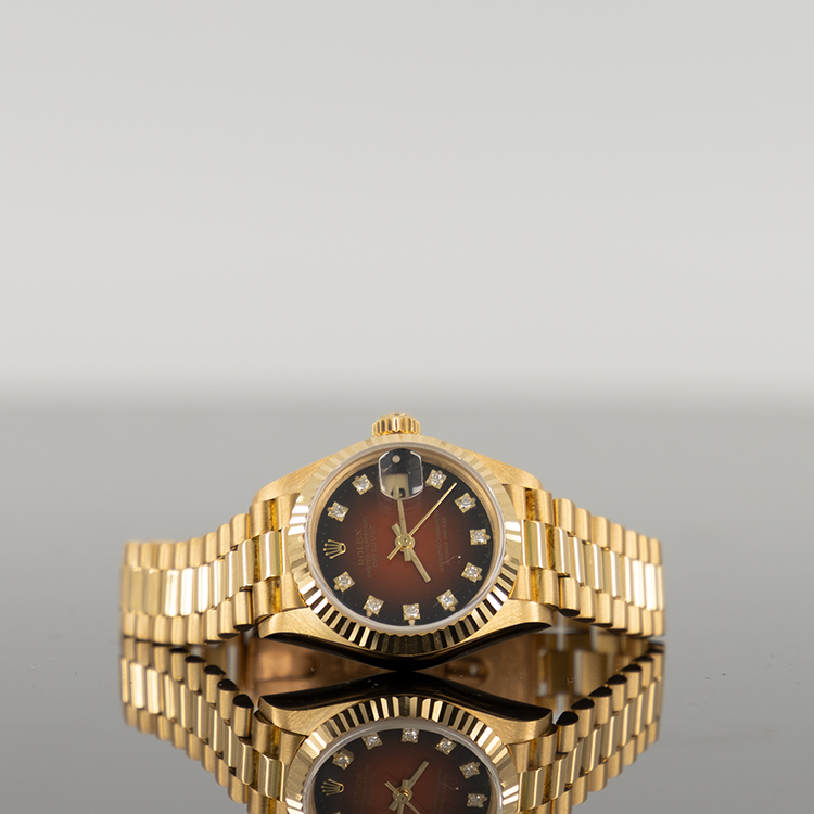 Rolex Datejust 28mm Yellow Gold Red Ombre Diamond Dial 69178