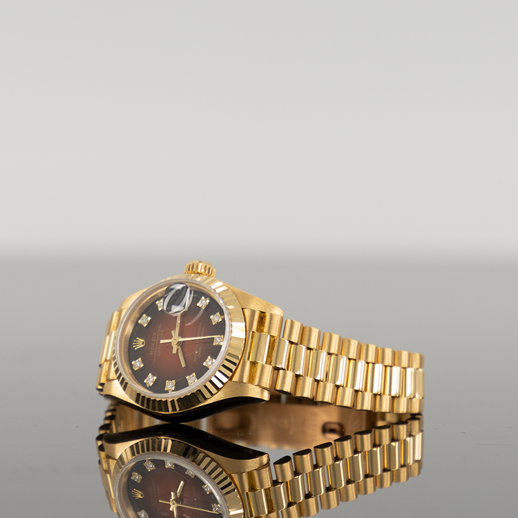 Rolex Datejust 28mm Yellow Gold Red Ombre Diamond Dial 69178