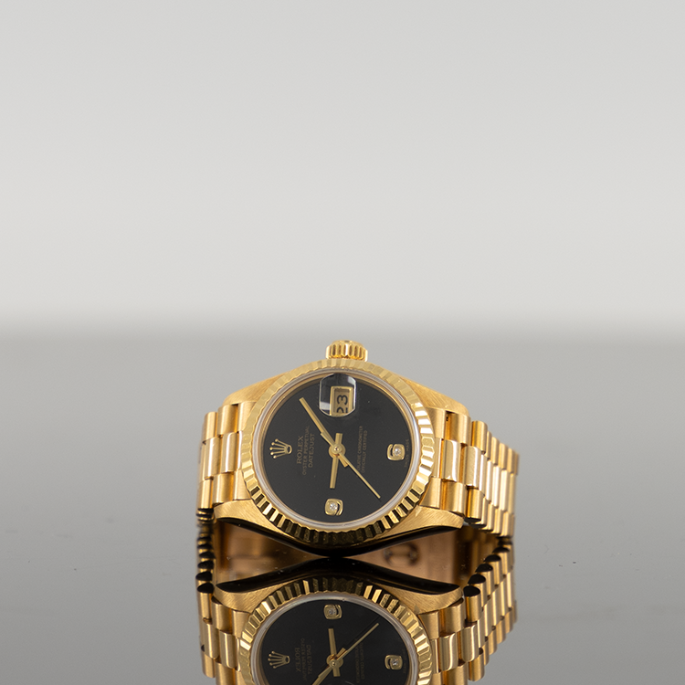 Rolex Datejust 28mm Yellow Gold Onyx 69 Diamond Dial 69178