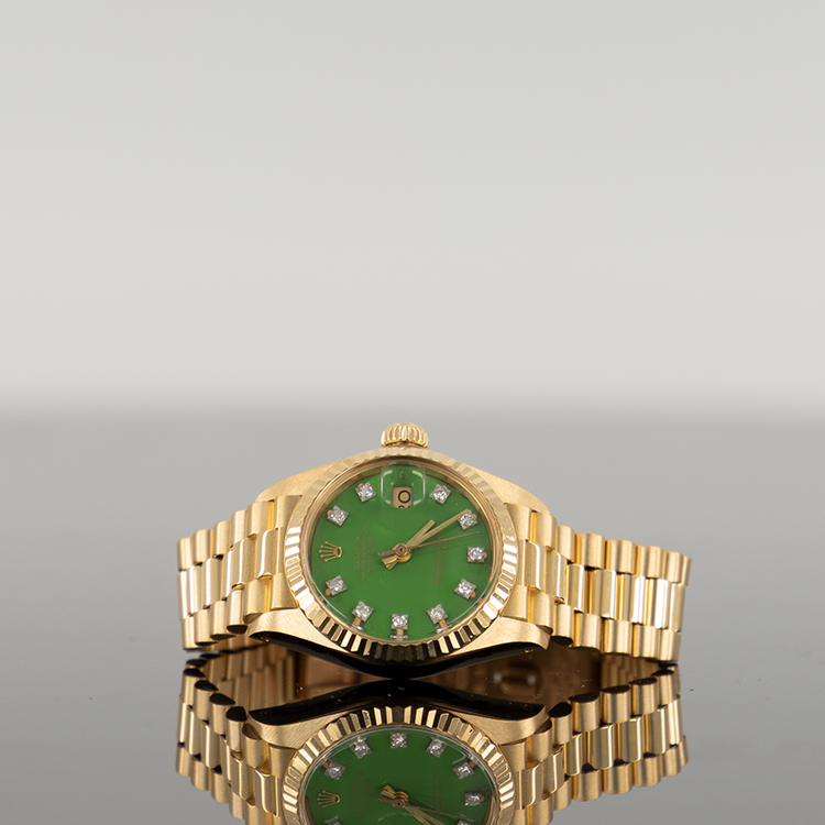 Rolex Datejust 28mm Yellow Gold Stella Green Diamond Dial 62871