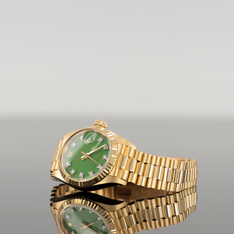 Rolex Datejust 28mm Yellow Gold Stella Green Diamond Dial 62871