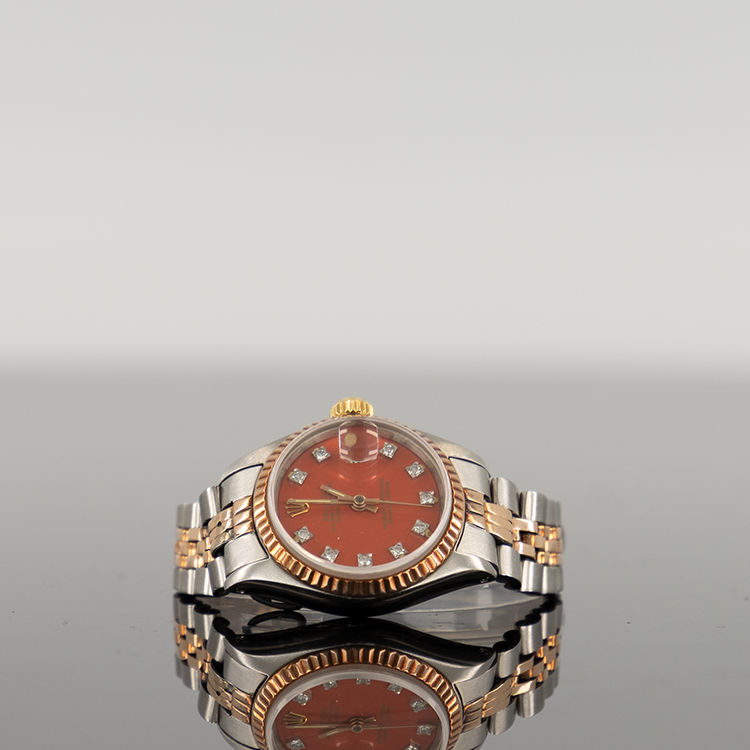 Rolex Datejust 28mm Stella Red Two Tone Rose Gold Diamond Dial