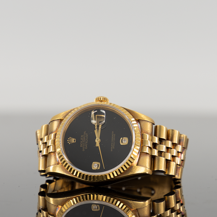 Rolex Datejust 36mm Yellow Gold Onyx 69 Diamond Dial 16018