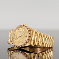 Rolex Day-Date 36mm Yellow Gold Diamond Dial Ruby Diamond Bezel 1803 2