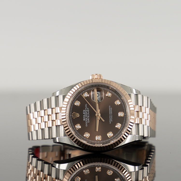 Rolex Datejust 36mm Steel and Rose Gold Fluted Chocolate Diamond Dial 126231