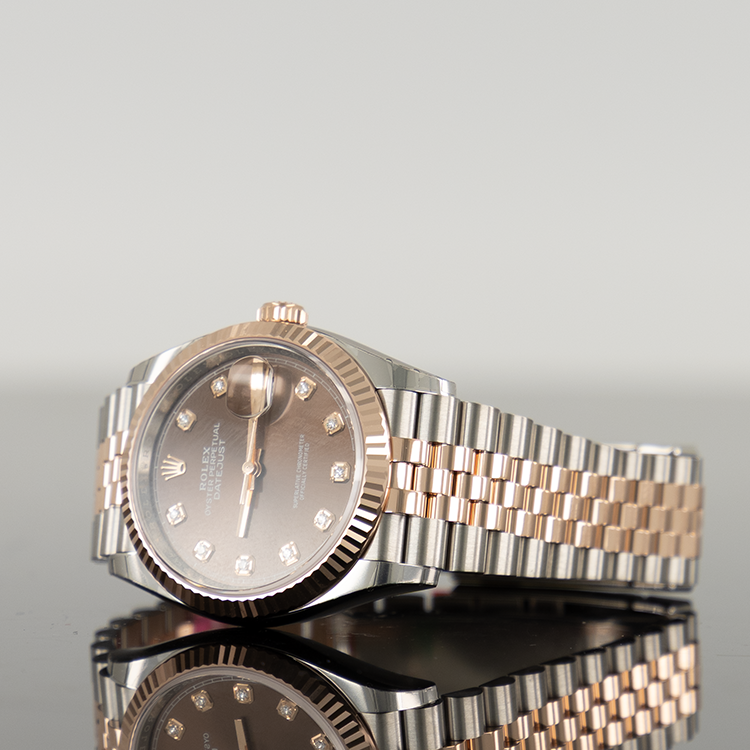 Rolex Datejust 36mm Steel and Rose Gold Fluted Chocolate Diamond Dial 126231