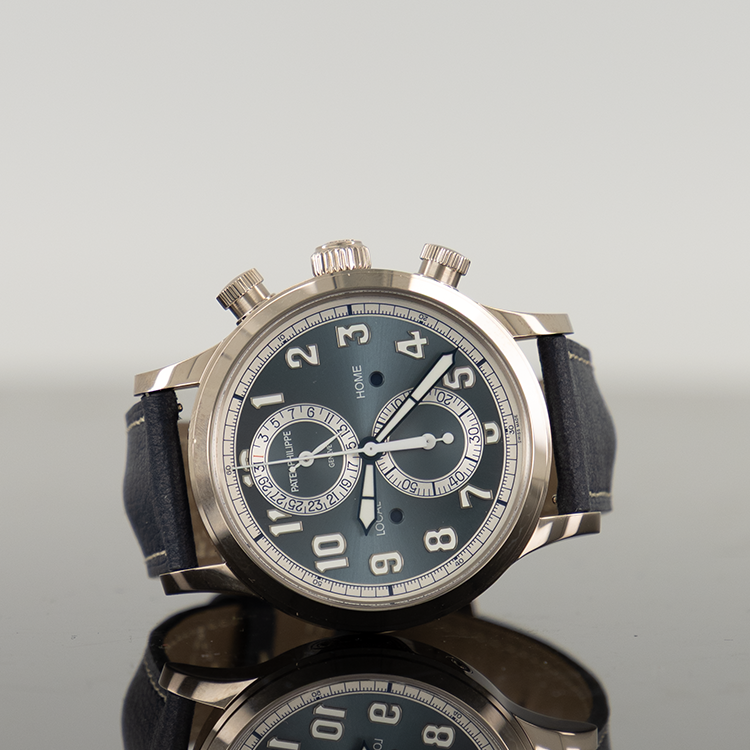 Patek Philippe 5924G-001 Calatrava 42mm White Gold Calatrava Pilot Travel Time Chronograph Blue Dial