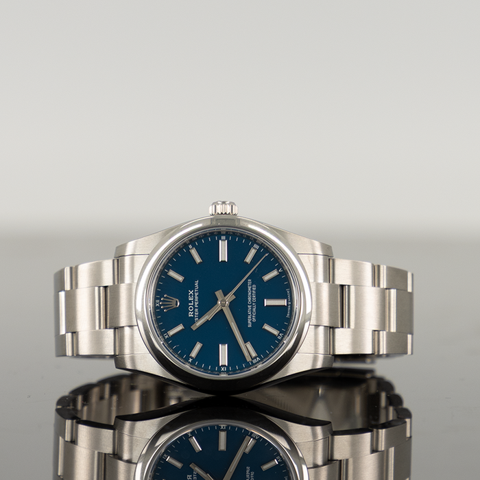 Rolex Oyster Perpetual 34mm Steel Med Blue Dial 124200