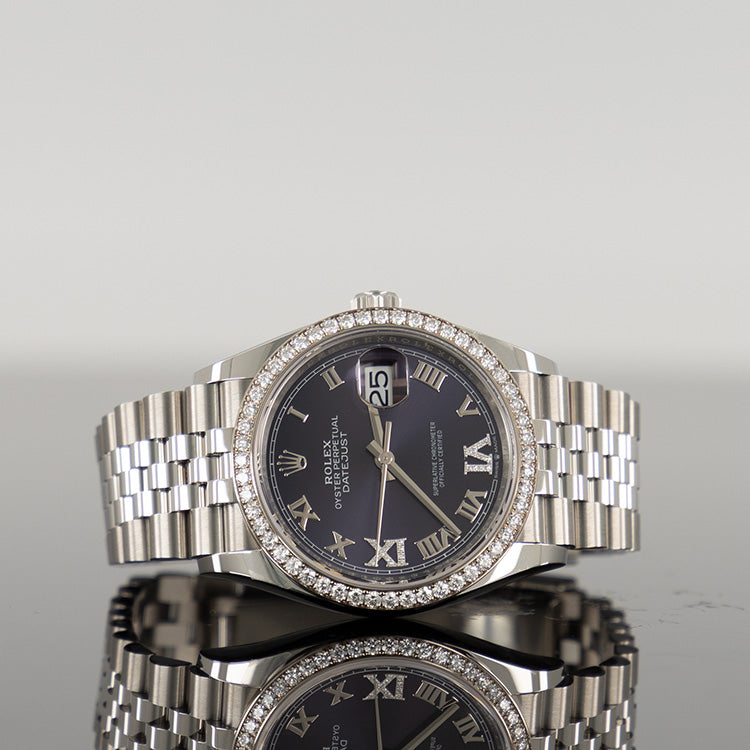 Rolex Datejust 36mm Steel Jubilee VI & IX Diamond Purple Dial 126284RR