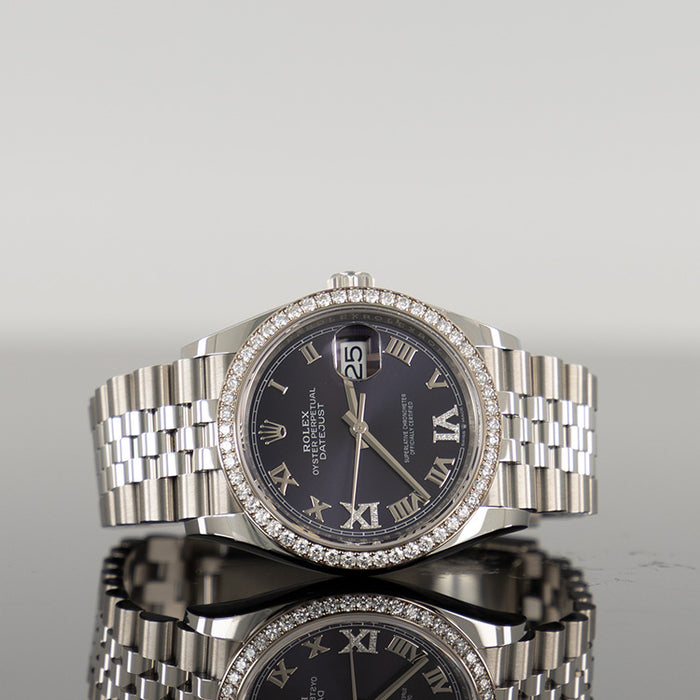 Rolex Datejust 36mm Steel Jubilee VI & IX Diamond Purple Dial 126284RR