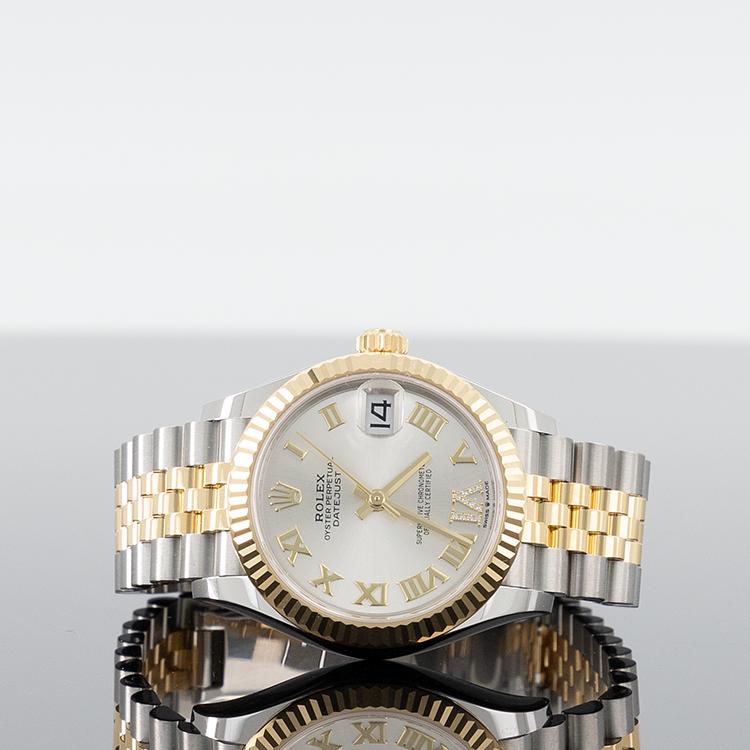 Rolex Datejust 31mm Steel and Yellow Gold Fluted Silver Roman IV Diamond Dial 278273