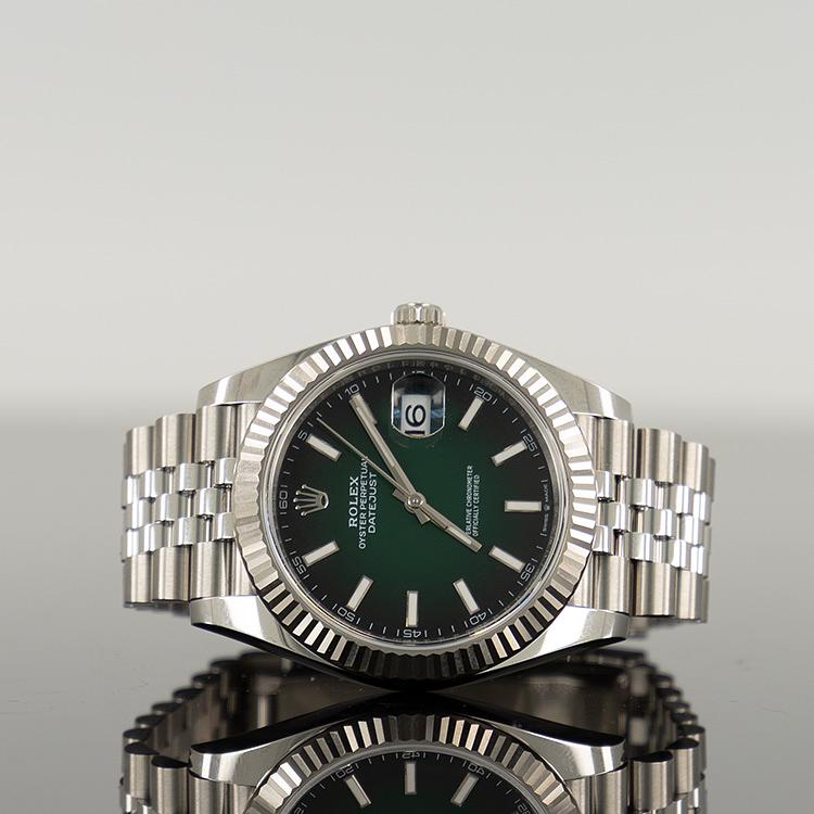 Rolex Datejust 41mm Steel Green Ombre Dial Fluted Bezel Jubilee 126334