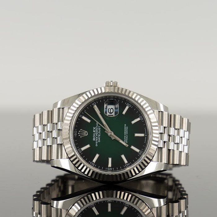 Rolex Datejust 41mm Steel Green Ombre Dial Fluted Bezel Jubilee 126334