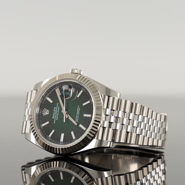 Rolex Datejust 41mm Steel Green Ombre Dial Fluted Bezel Jubilee 126334