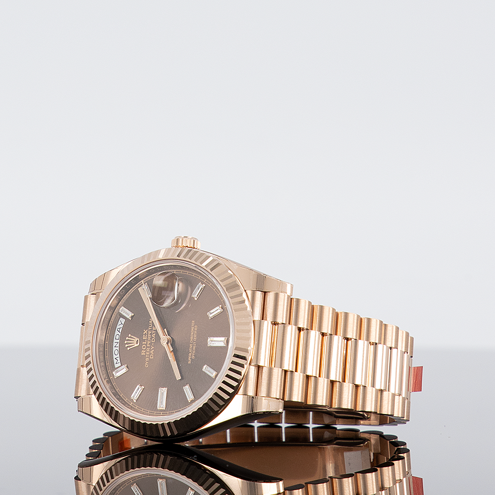 Rolex Day-Date 40mm Rose Gold Chocolate Baguette Dial 228235