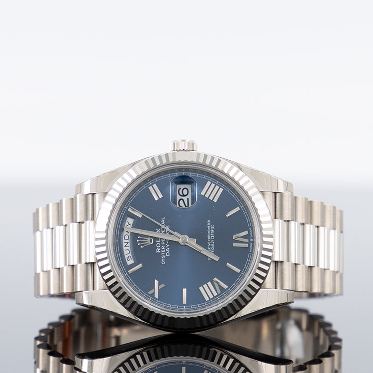 Rolex Day-Date 40mm White Gold Blue Roman Dial 228239