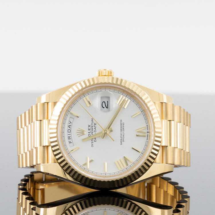 Rolex Day-Date 40mm Yellow Gold White Roman Dial 228238