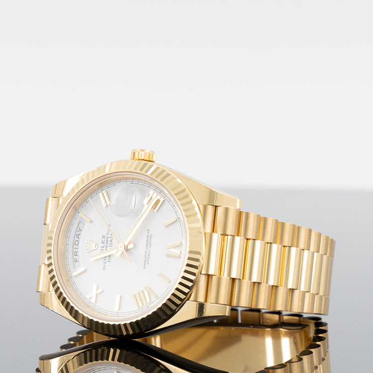 Rolex Day-Date 40mm Yellow Gold White Roman Dial 228238