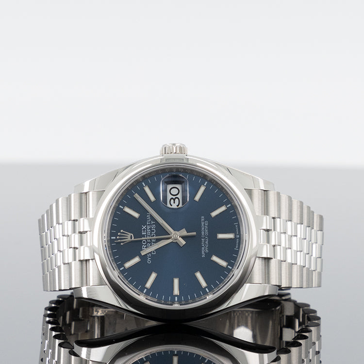 Rolex Datejust 36mm Steel Jubilee Smooth Blue Index Dial 126200