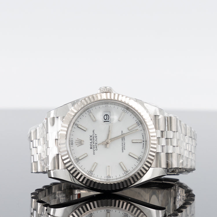 Rolex Datejust 41mm Steel Jubilee Fluted White Index Dial 126334