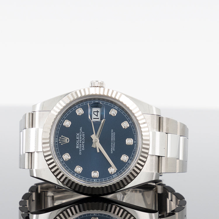 Rolex Datejust 41mm Oystersteel Fluted Blue Diamond Dial 126334