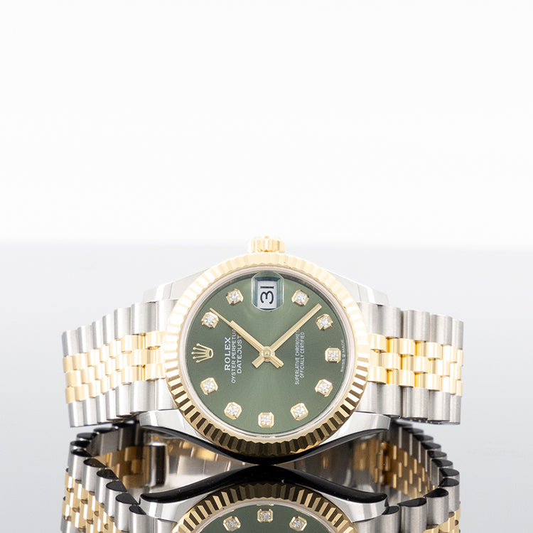 Rolex Datejust 31mm Steel and Yellow Gold Fluted Green Diamond Dial 278273